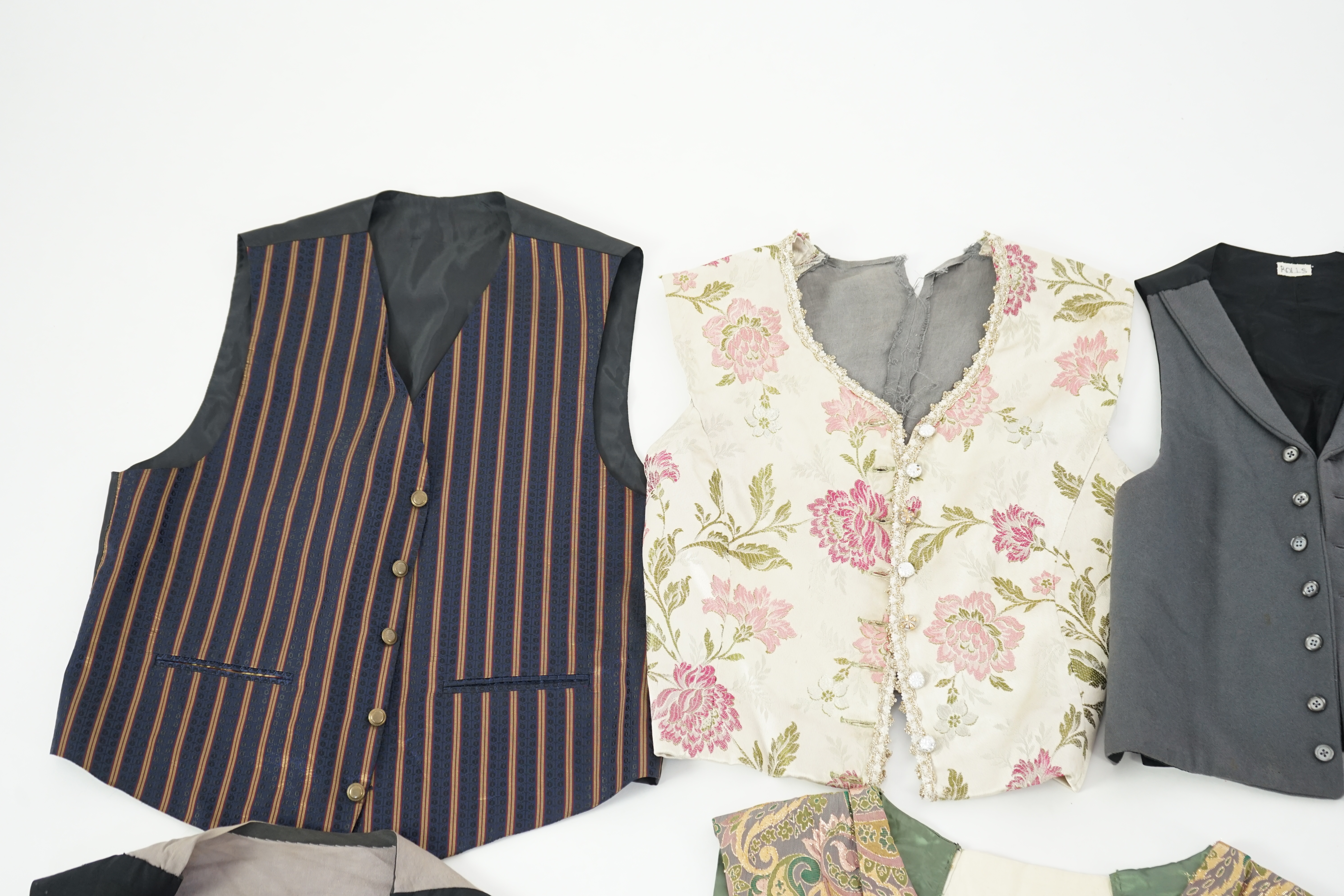 Eight men's assorted period waistcoats. Ex Pavilion Opera Sale